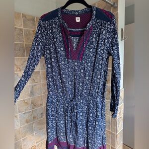 GAP Blue Floral Pattern Mini Dress With Drawstring Waist - Size L